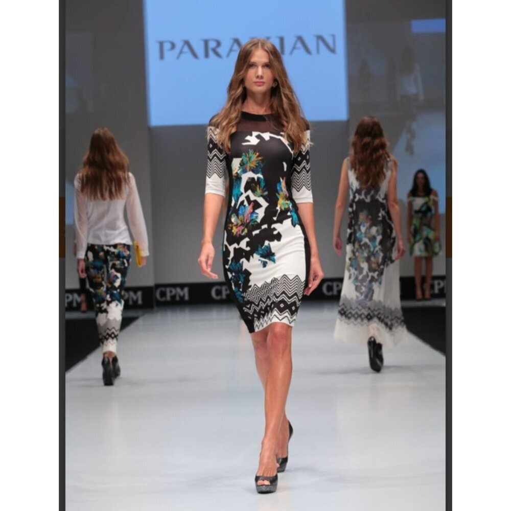 Parakian Paris Stretch Floral Abstract Bodycon Dress